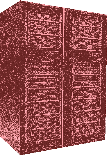 the towers of a supercomputer with lights turning on and off